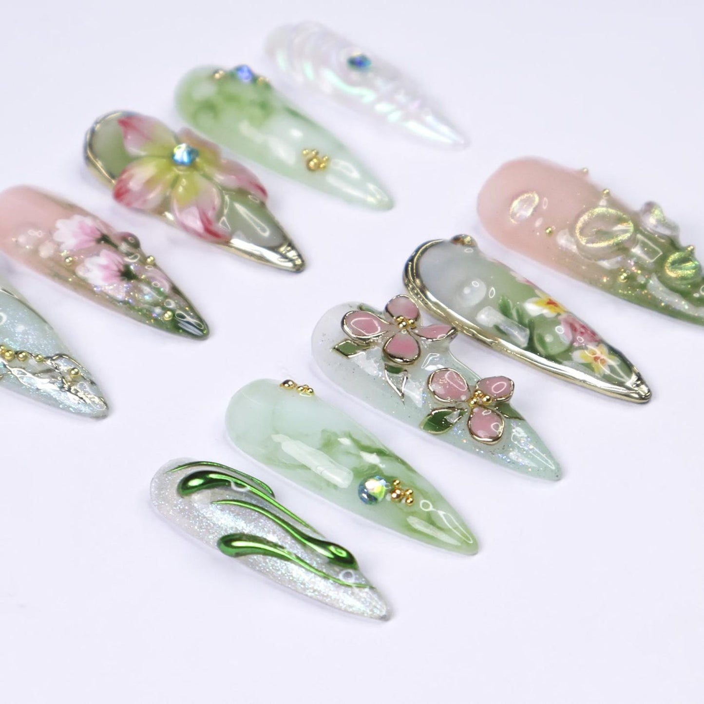 Enchanted Garden Bloom Press-On Nails – Handmade 3D Floral Fairycore Nail Set