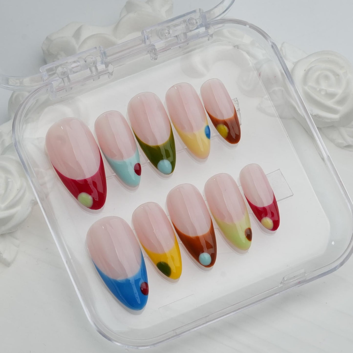 Pop Art Color Block Press-On Nails – Retro Colorful French Tip Nail Art Set