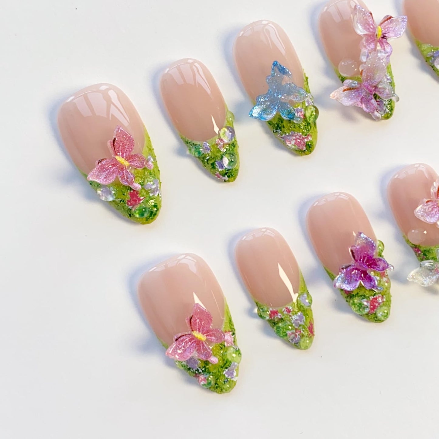 Enchanted Garden 3D Floral Press-On Nails – Handmade Fairy Blossom Nail Set