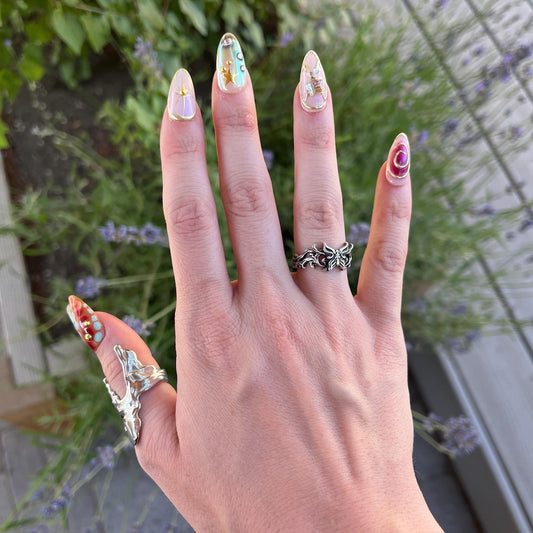Aurora Candy Galaxy Press-On Nails – Luxury 3D Star & Chrome Nail Art Set