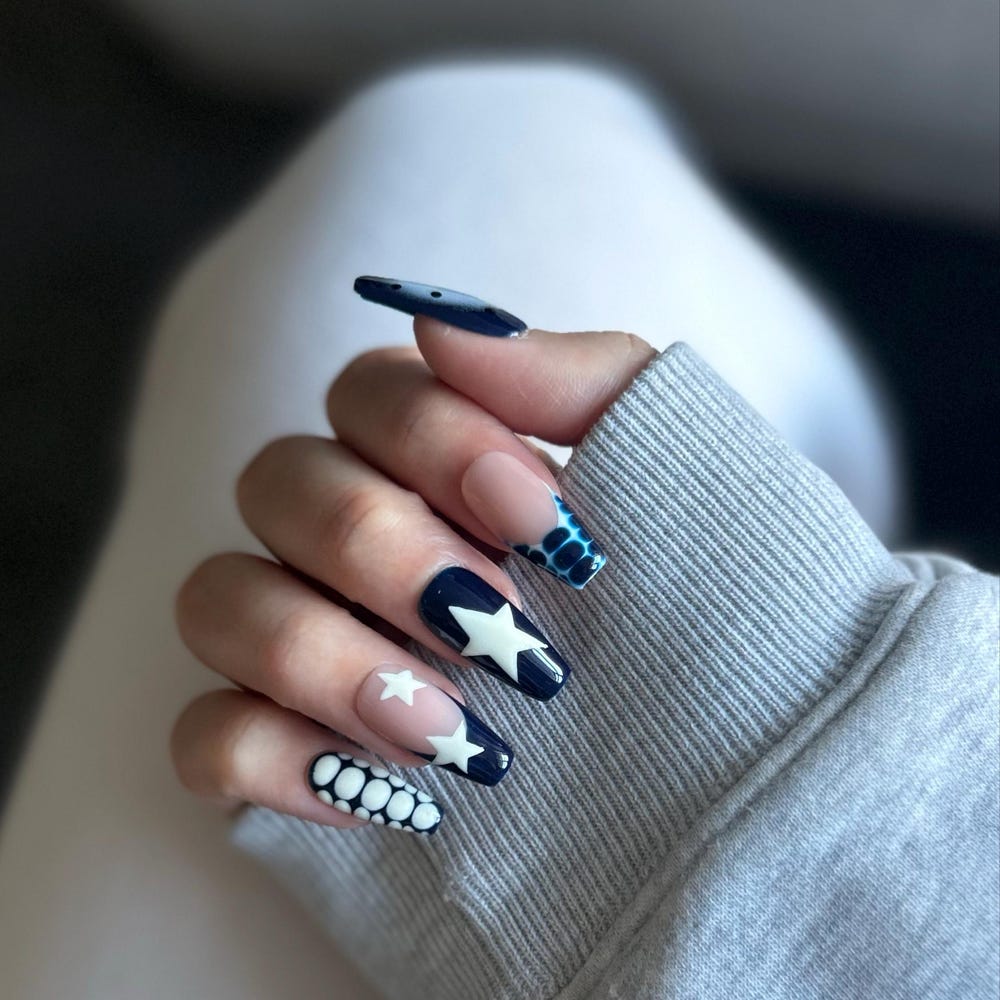 Midnight Starfish Press-On Nails – Navy Blue Ocean-Inspired Nail Art Set