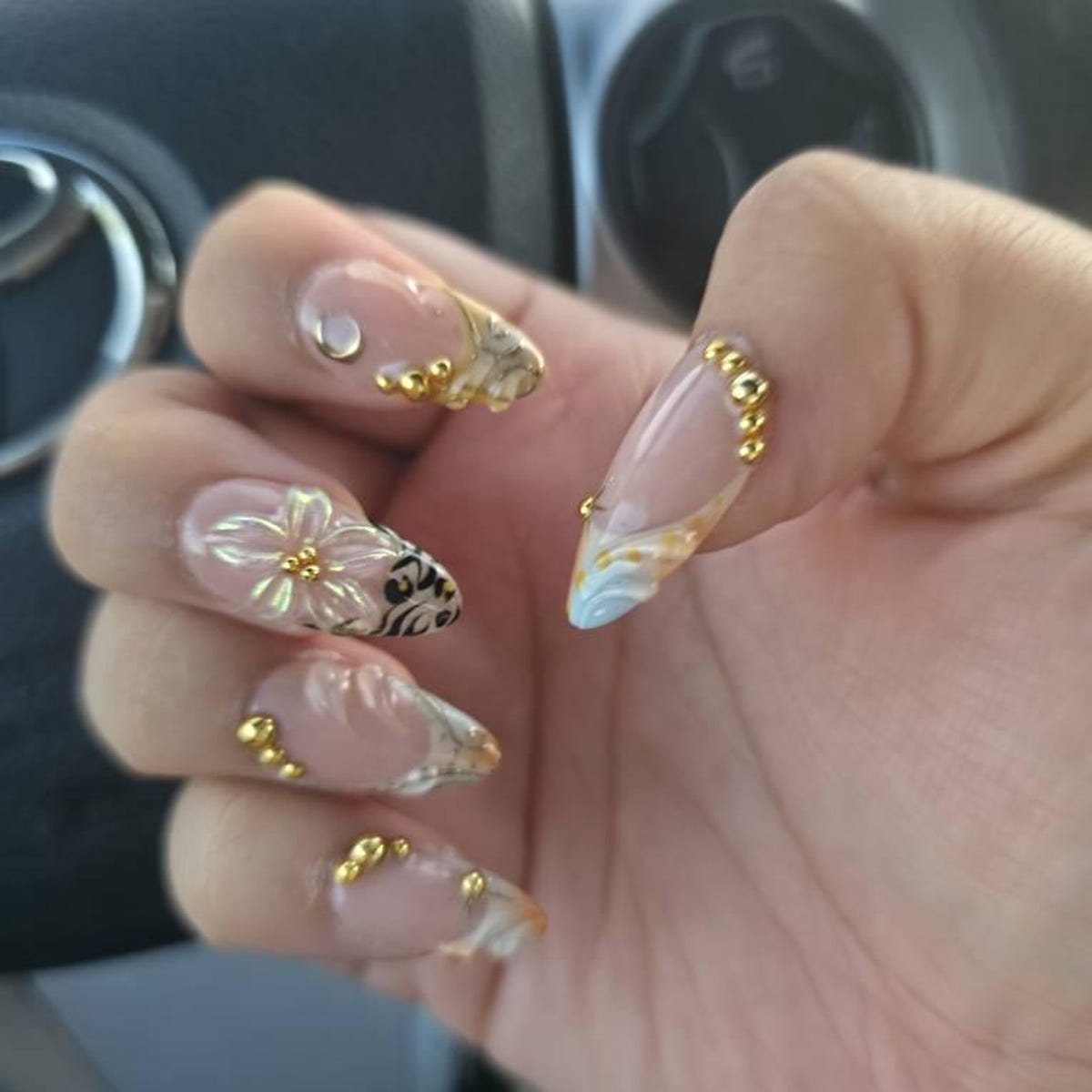 Luxury Gold Butterfly Press-On Nails – Handmade Nude Pink 3D Nail Set | Elegant Reusable False Nails