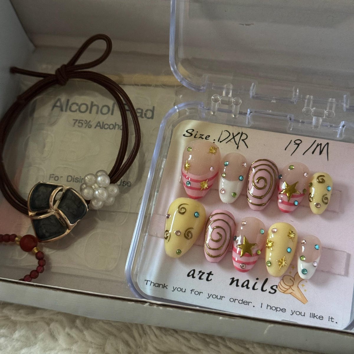 Cute Star Swirl Press-On Nails – Handmade Y2K Pink & Yellow Nail Set | Kawaii Reusable False Nails