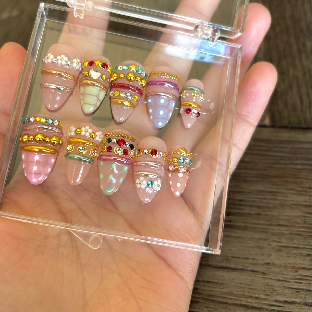 Luxury Candy Gem Press-On Nails – Handmade 3D Rhinestone Nail Set