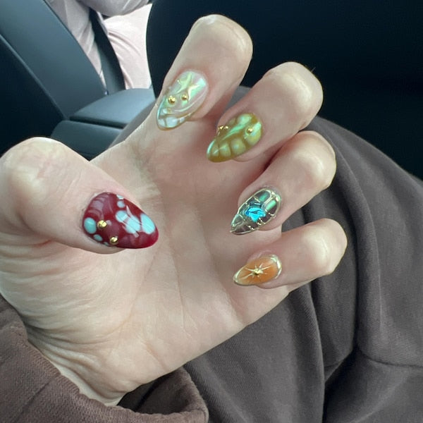 Aurora Candy Galaxy Press-On Nails – Luxury 3D Star & Chrome Nail Art Set