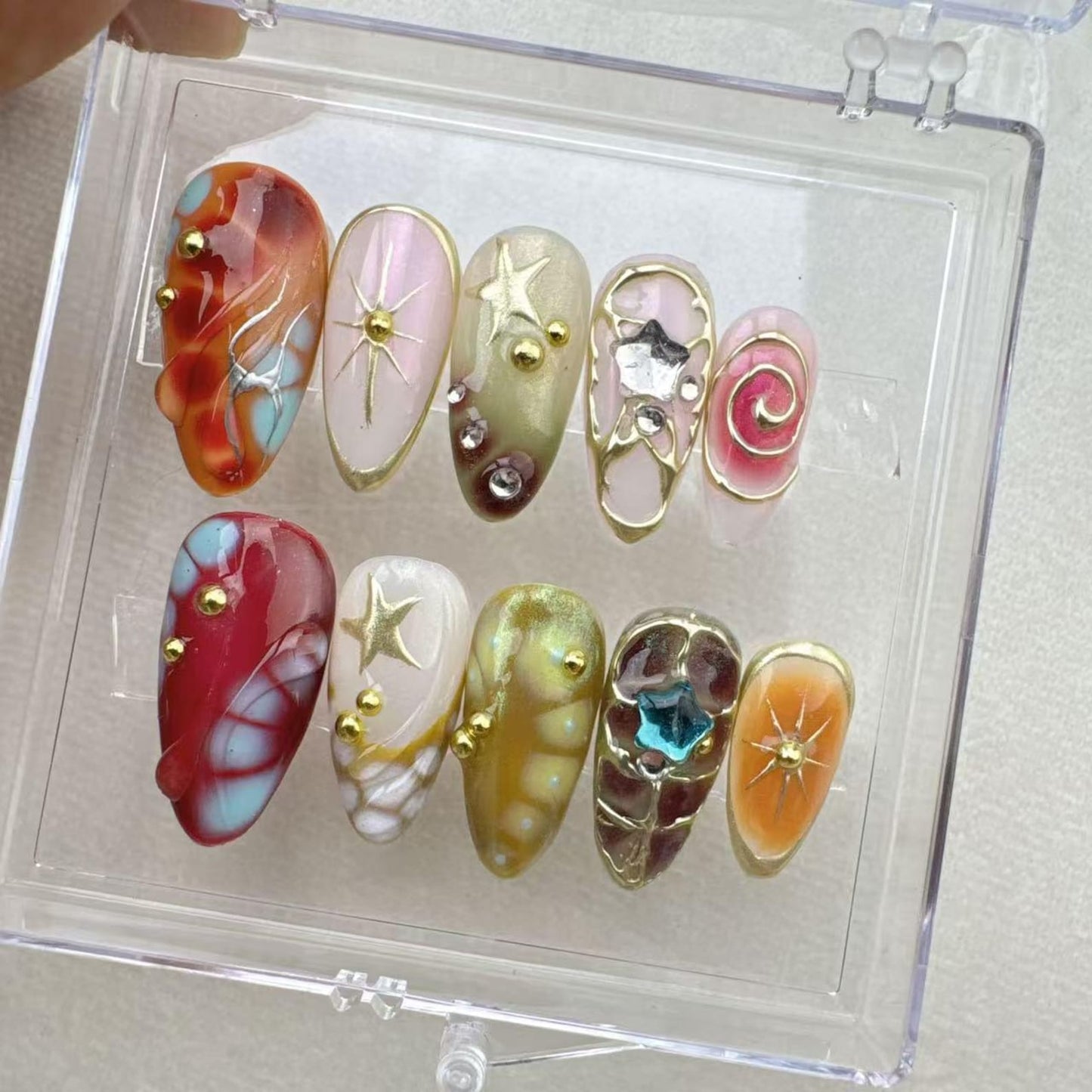 Aurora Candy Galaxy Press-On Nails – Luxury 3D Star & Chrome Nail Art Set