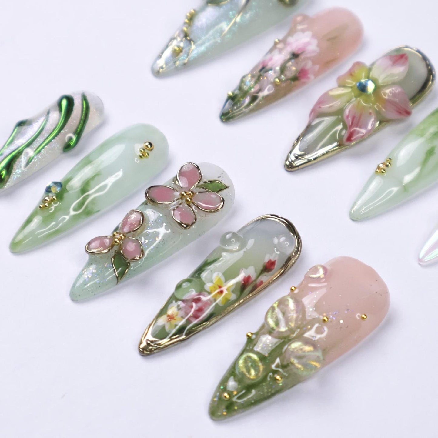 Enchanted Garden Bloom Press-On Nails – Handmade 3D Floral Fairycore Nail Set
