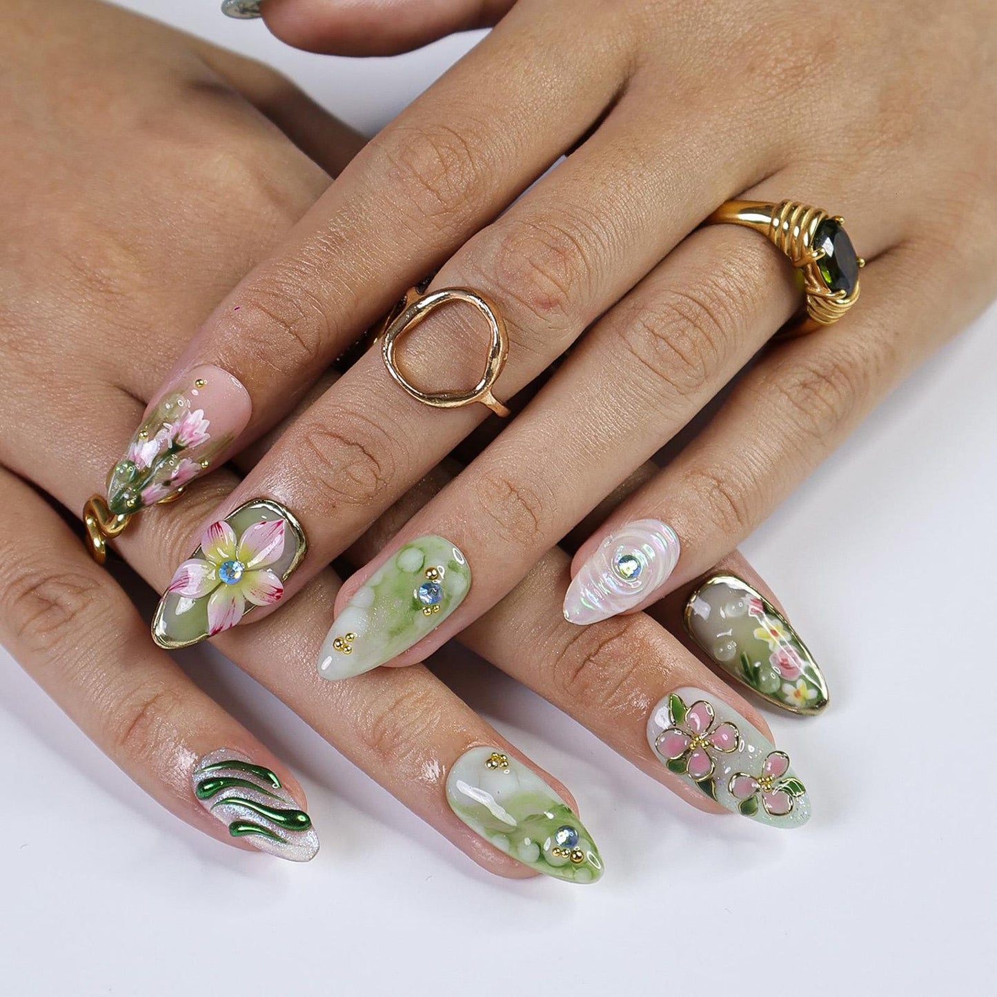 Enchanted Garden Bloom Press-On Nails – Handmade 3D Floral Fairycore Nail Set