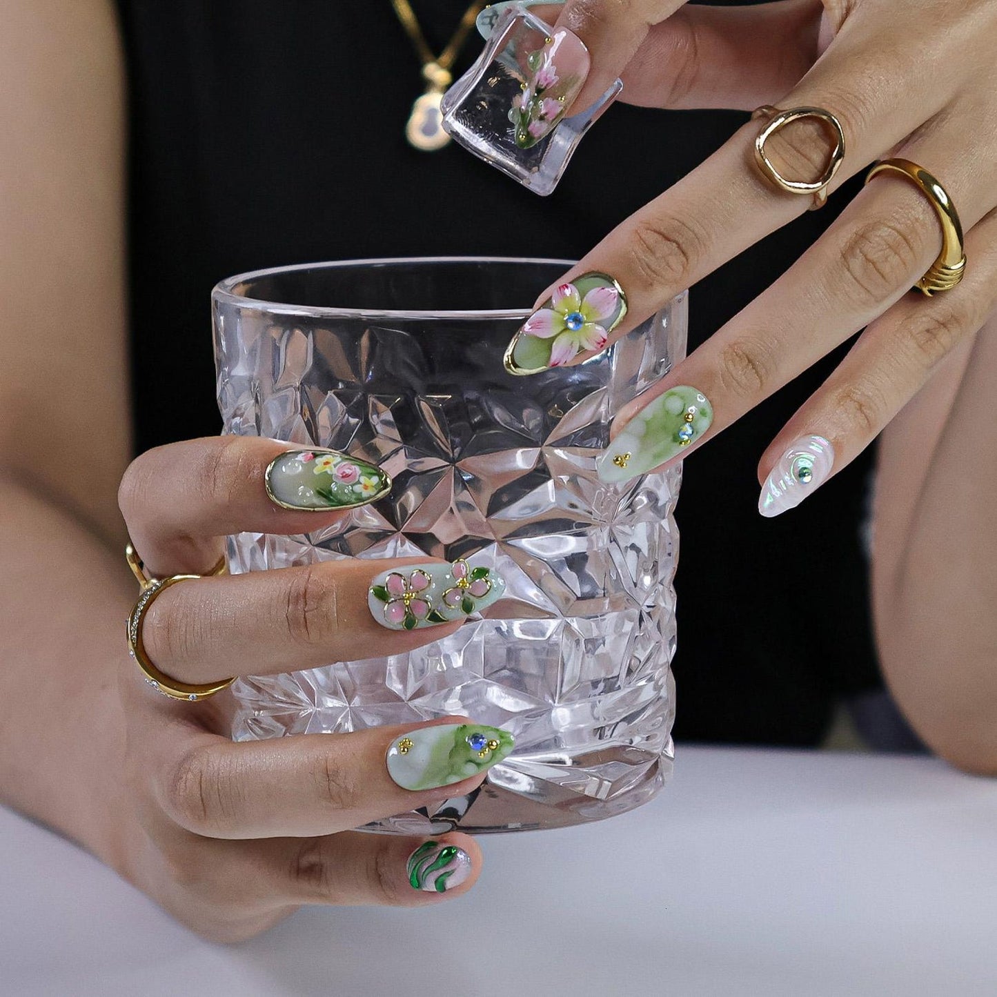 Enchanted Garden Bloom Press-On Nails – Handmade 3D Floral Fairycore Nail Set
