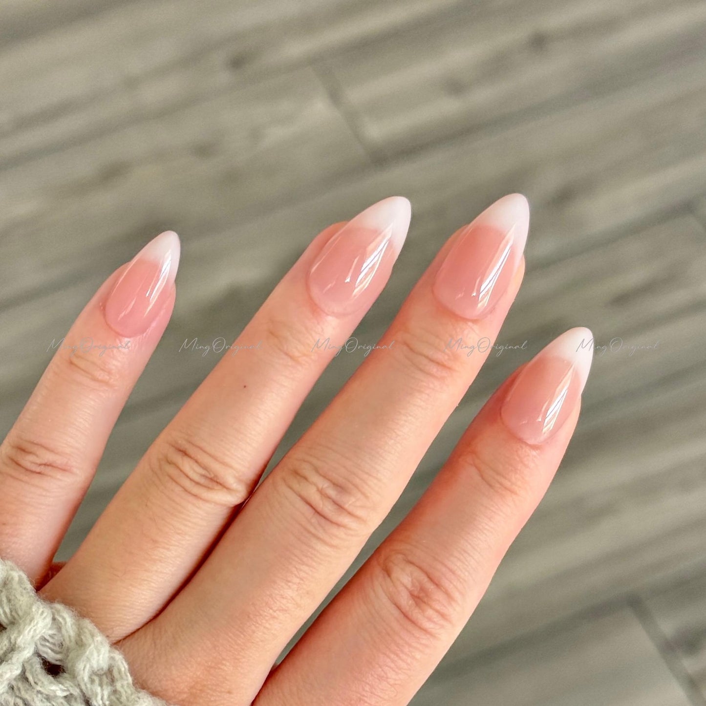 Milky White Ombre Almond Press-On Nails – Glossy Natural French Fade