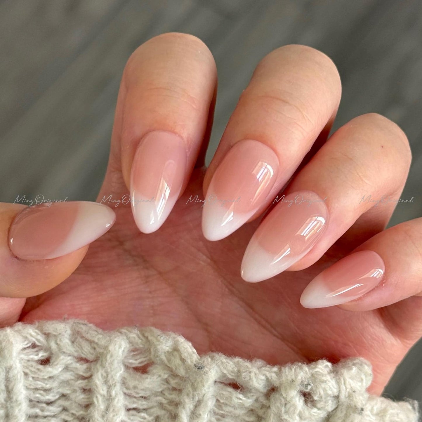 Milky White Ombre Almond Press-On Nails – Glossy Natural French Fade