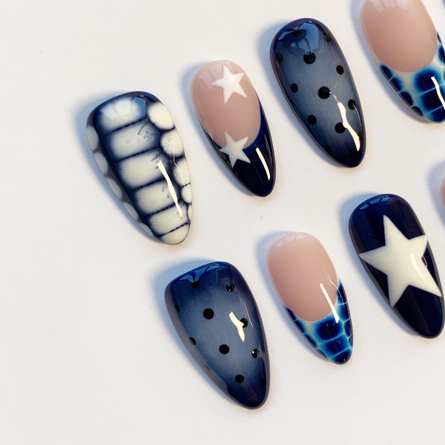 Midnight Starfish Press-On Nails – Navy Blue Ocean-Inspired Nail Art Set