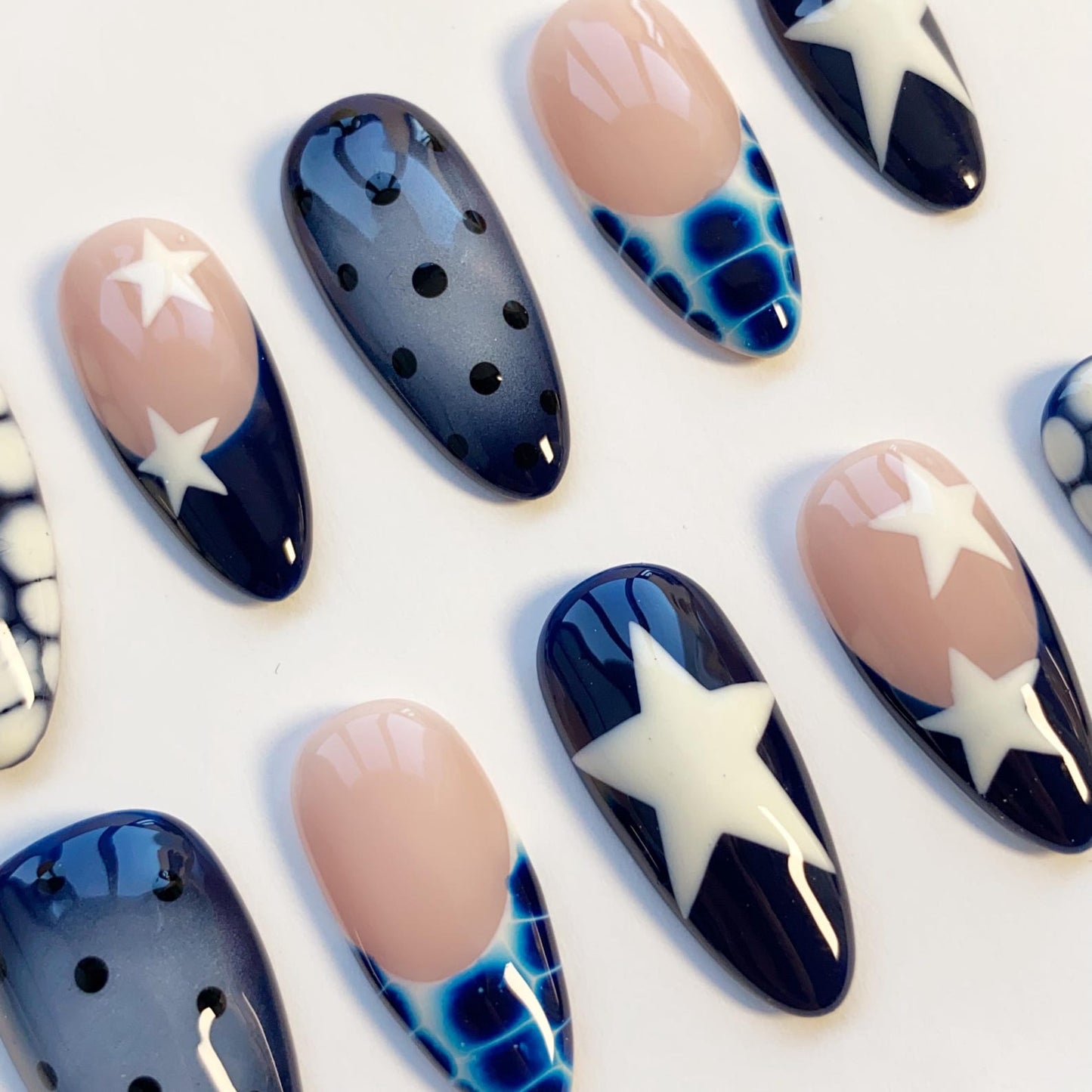 Midnight Starfish Press-On Nails – Navy Blue Ocean-Inspired Nail Art Set