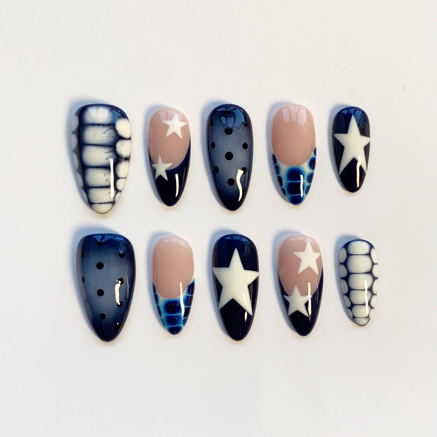 Midnight Starfish Press-On Nails – Navy Blue Ocean-Inspired Nail Art Set