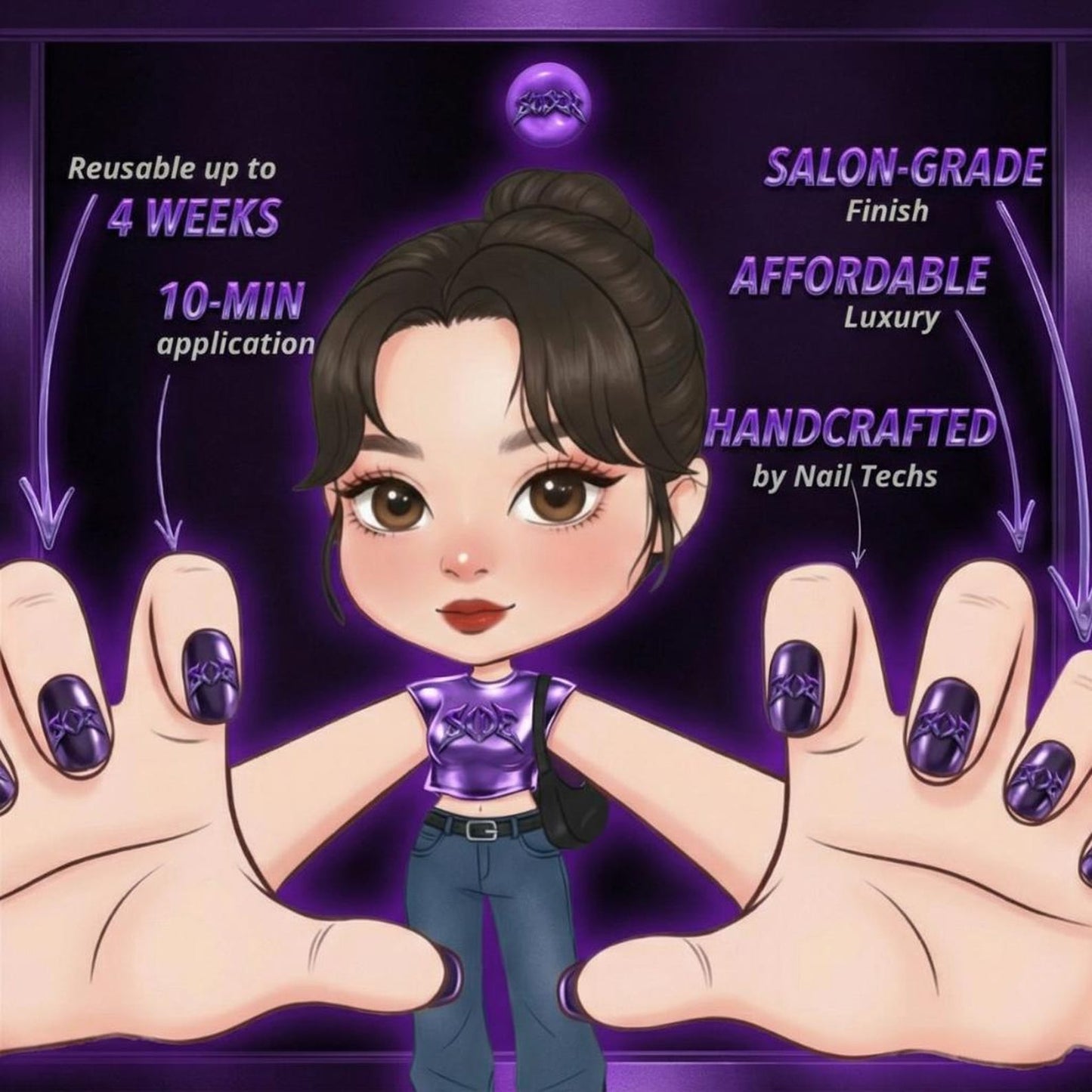 Luxury Rainbow Gemstone Press-On Nails – Handmade Crystal Jewel Nail Set