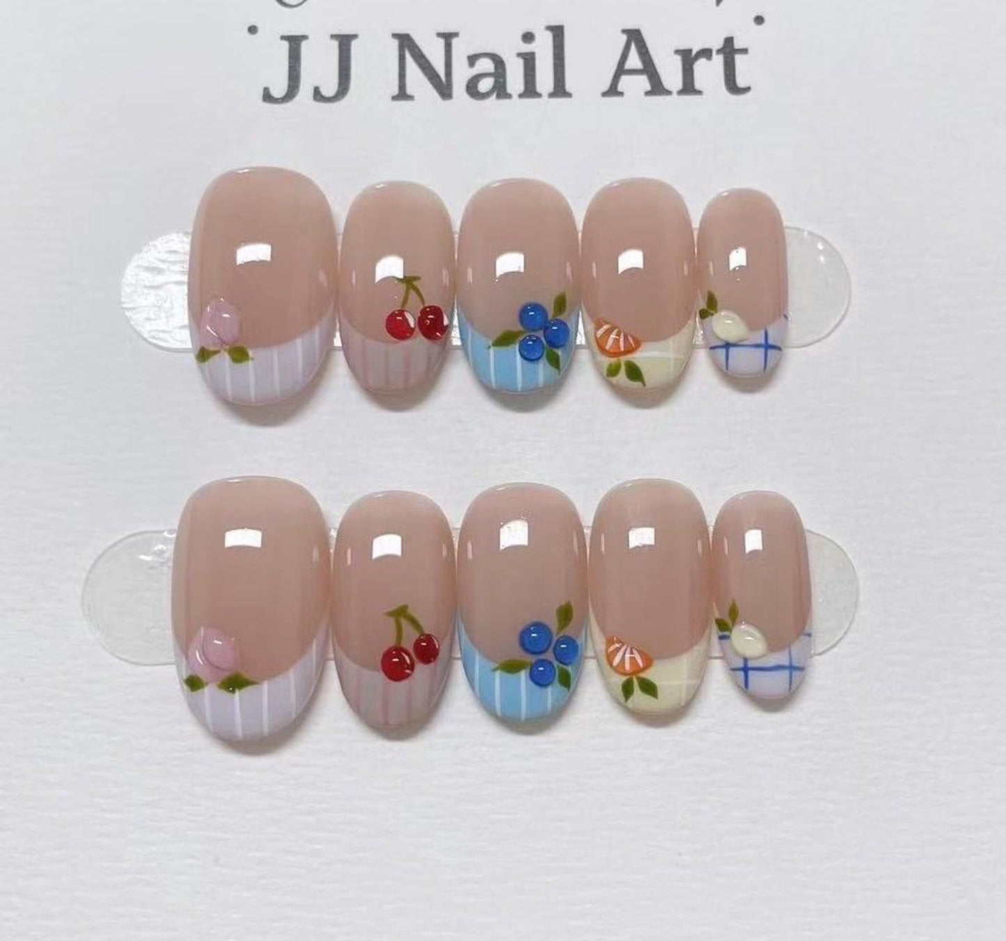 Sweet Fruit Picnic Press-On Nails – Cute Cherry & Blueberry Nail Art Set