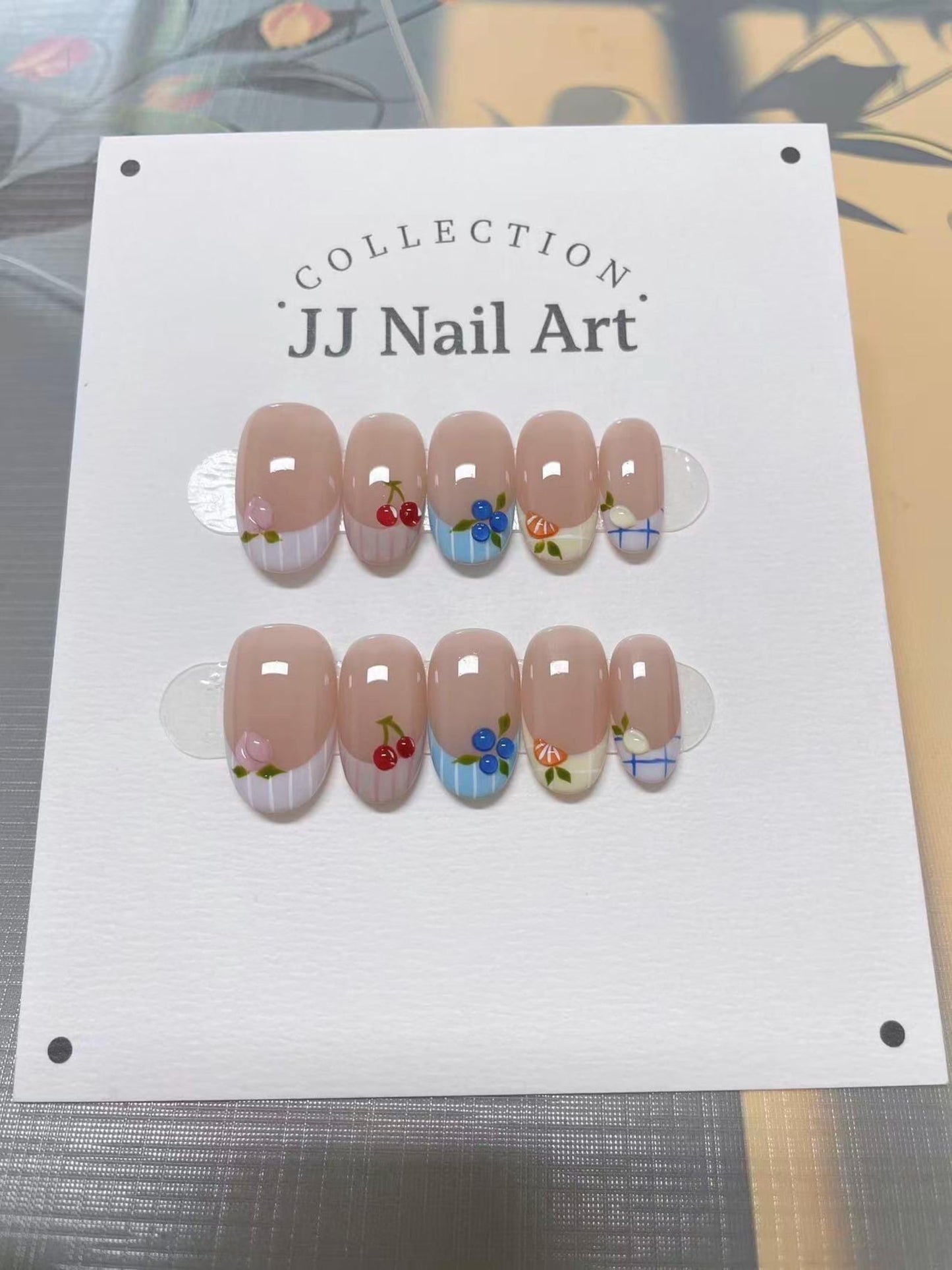 Sweet Fruit Picnic Press-On Nails – Cute Cherry & Blueberry Nail Art Set