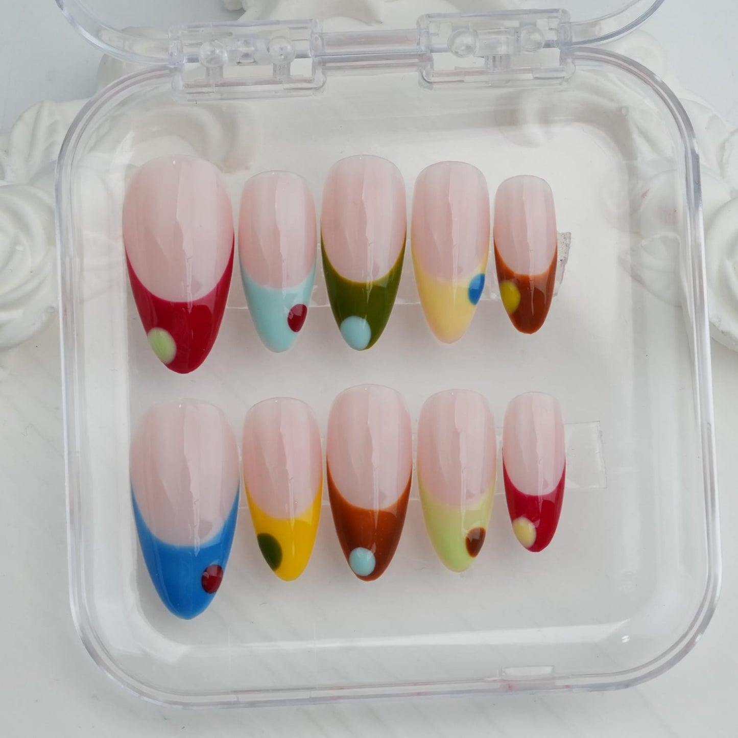 Pop Art Color Block Press-On Nails – Retro Colorful French Tip Nail Art Set