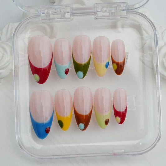 Pop Art Color Block Press-On Nails – Retro Colorful French Tip Nail Art Set