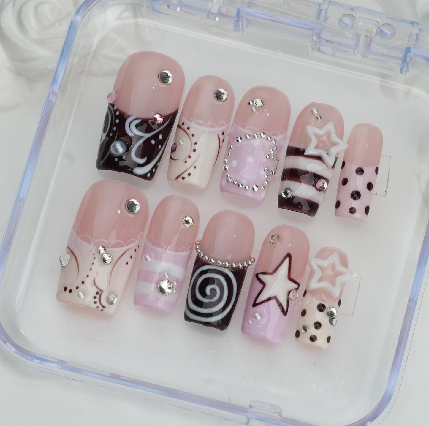 Sweet Star Candy Press-On Nails – Pink Y2K Kawaii Nail Art Set