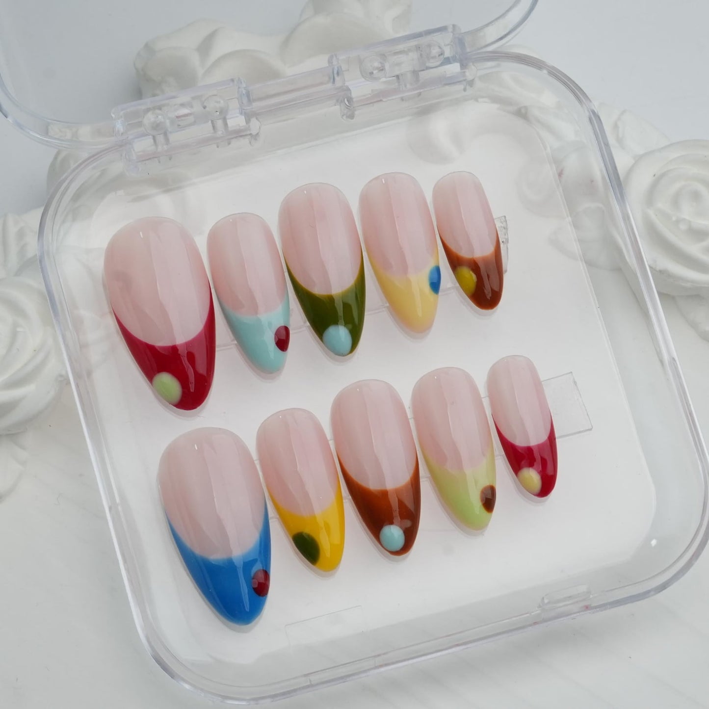 Pop Art Color Block Press-On Nails – Retro Colorful French Tip Nail Art Set