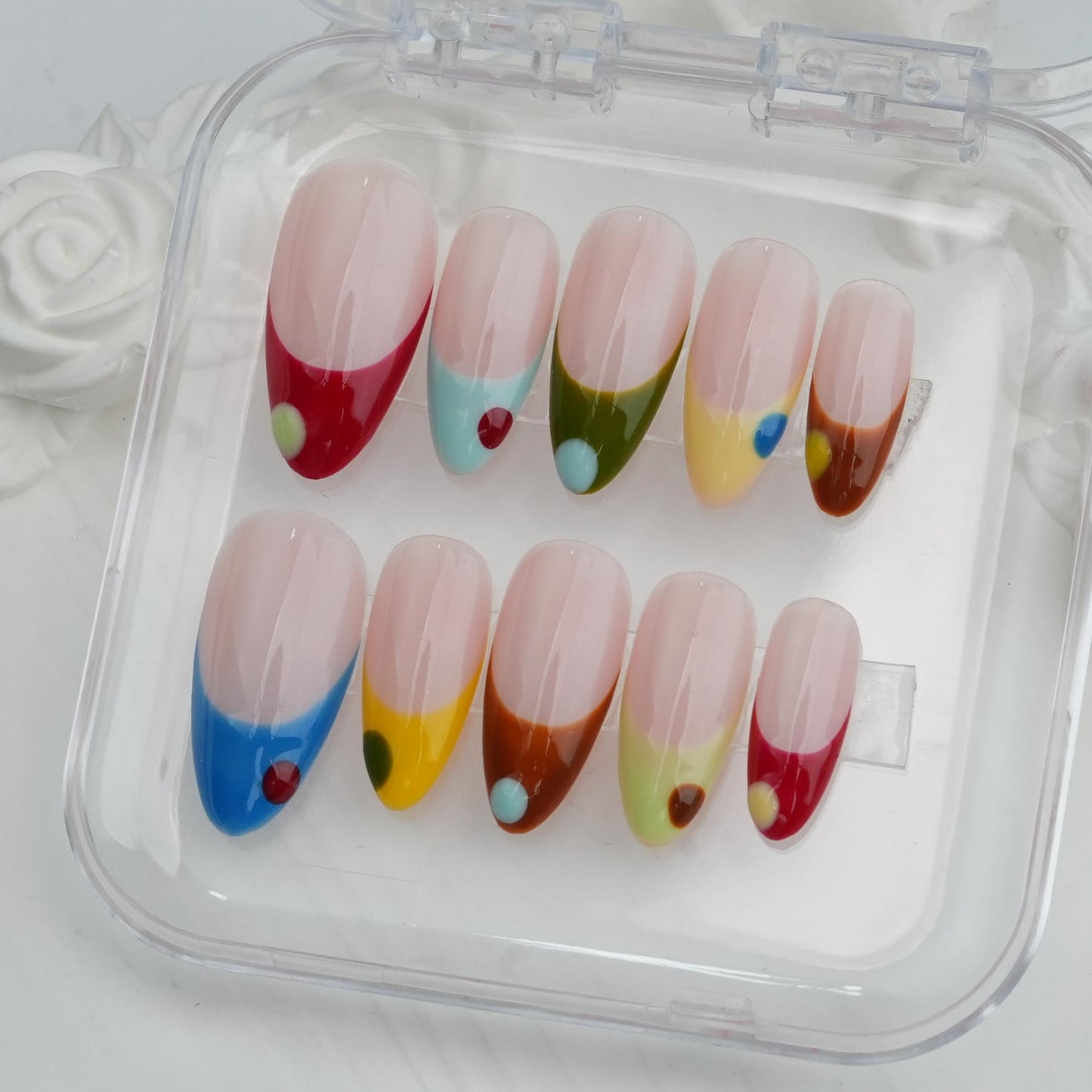 Pop Art Color Block Press-On Nails – Retro Colorful French Tip Nail Art Set