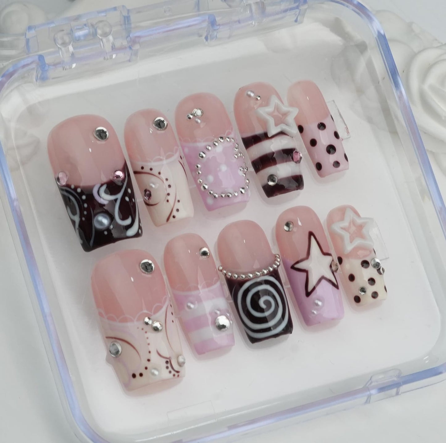 Sweet Star Candy Press-On Nails – Pink Y2K Kawaii Nail Art Set