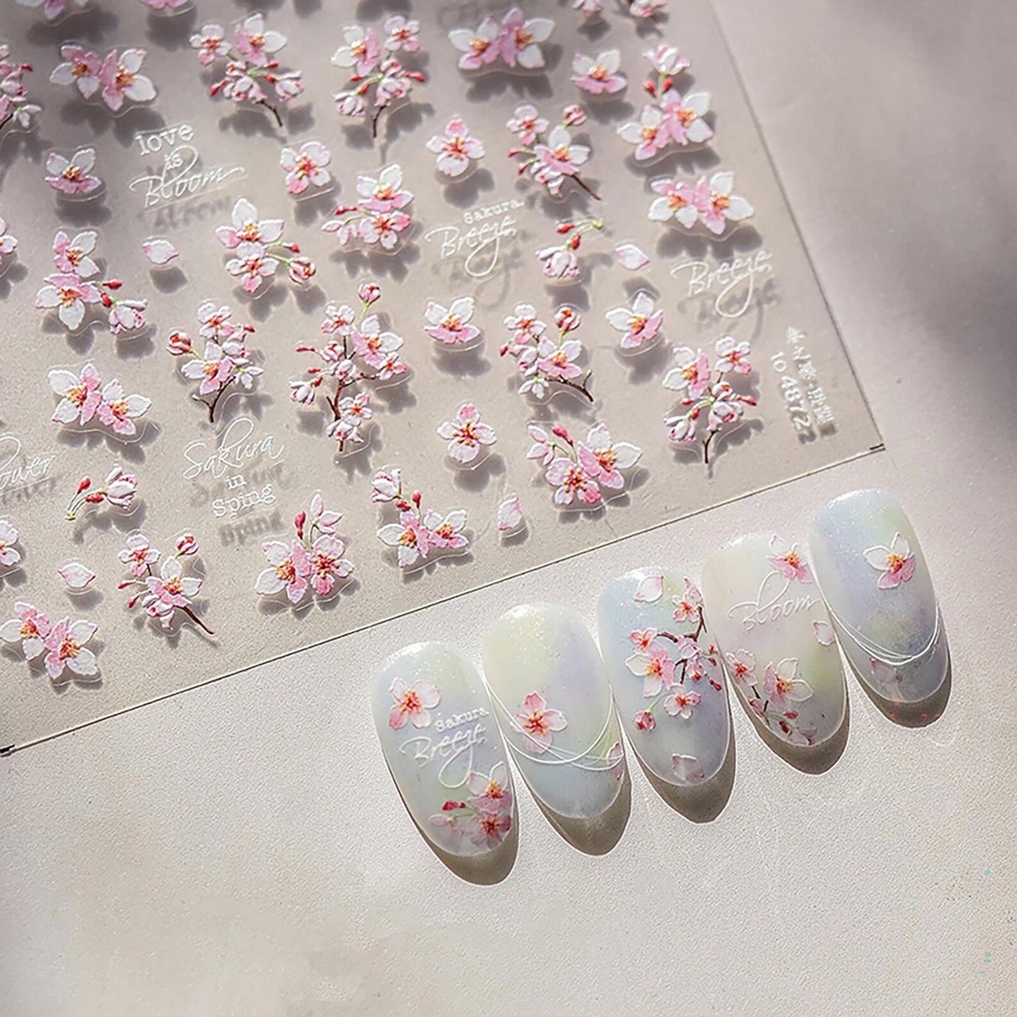 Cherry Blossom Nail Stickers – 3D Sakura Nail Decals | Japanese Floral Nail Art Stickers for DIY Manicure