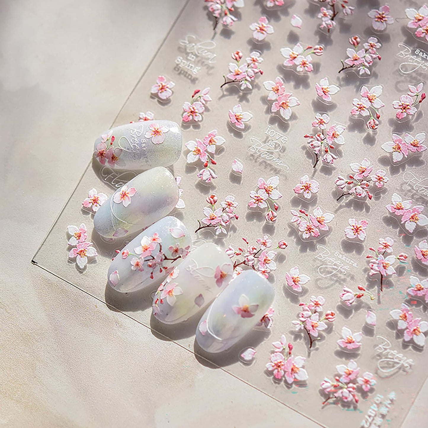 Cherry Blossom Nail Stickers – 3D Sakura Nail Decals | Japanese Floral Nail Art Stickers for DIY Manicure