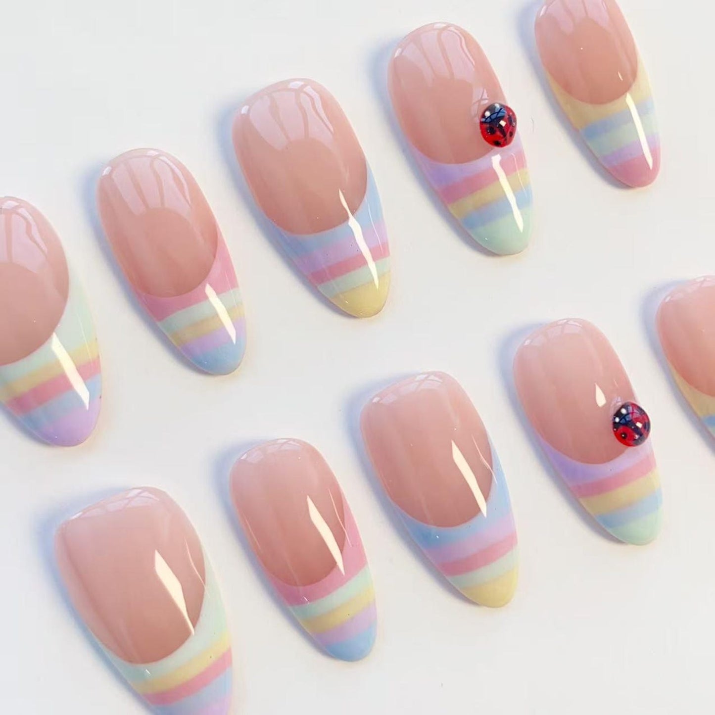 Pastel Rainbow French Tip Press-On Nails – Cute Candy Stripe Nail Art Set