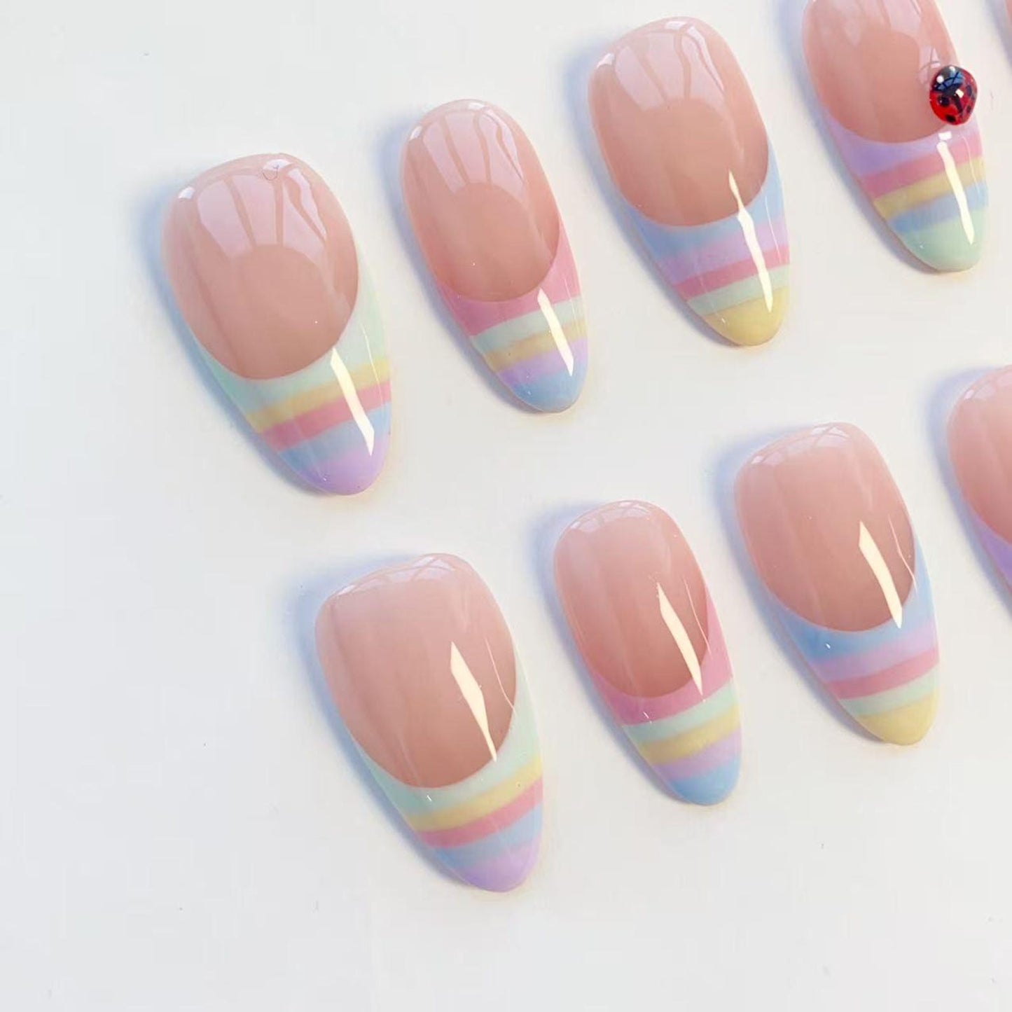 Pastel Rainbow French Tip Press-On Nails – Cute Candy Stripe Nail Art Set
