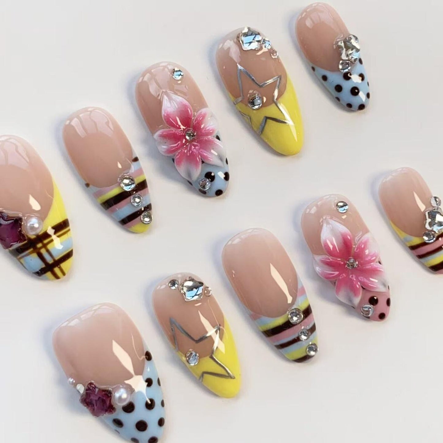 Royal Blue Rose Press-On Nails – Handmade Luxury Floral Nail Set | Elegant Reusable False Nails