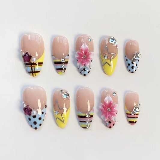 Royal Blue Rose Press-On Nails – Handmade Luxury Floral Nail Set | Elegant Reusable False Nails