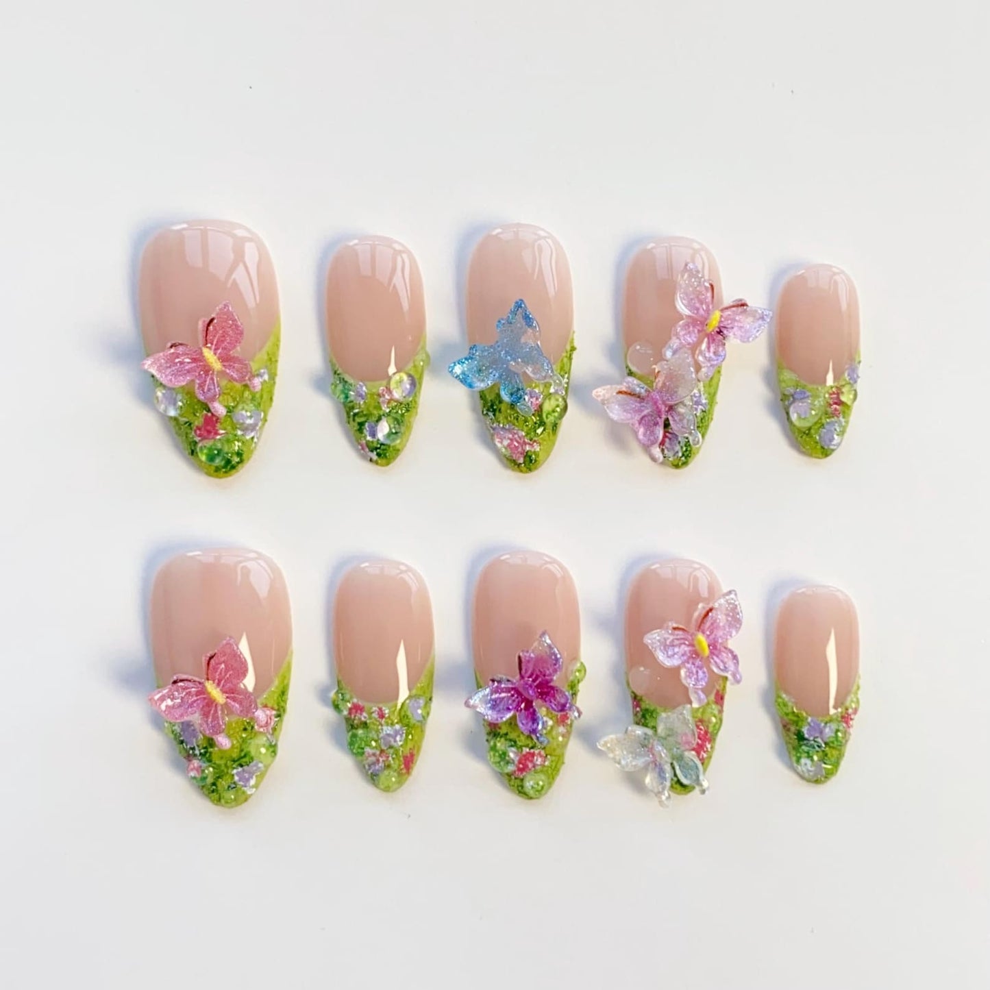 Enchanted Garden 3D Floral Press-On Nails – Handmade Fairy Blossom Nail Set
