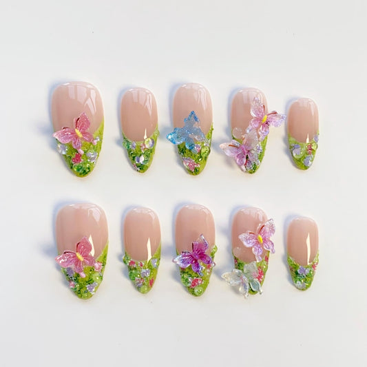 Enchanted Garden 3D Floral Press-On Nails – Handmade Fairy Blossom Nail Set