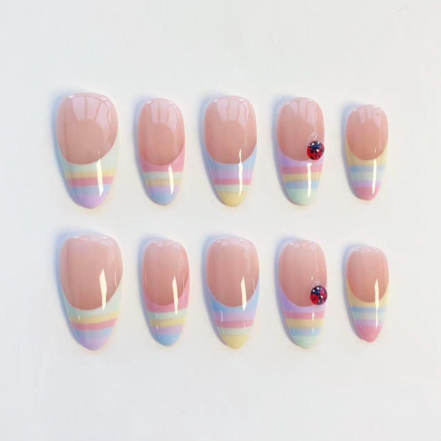 Pastel Rainbow French Tip Press-On Nails – Cute Candy Stripe Nail Art Set