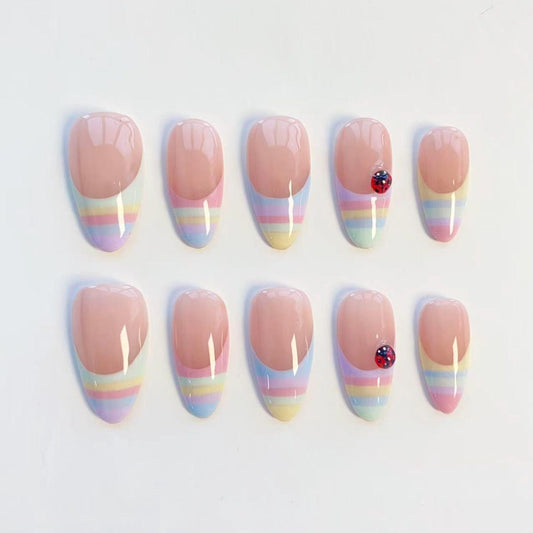 Pastel Rainbow French Tip Press-On Nails – Cute Candy Stripe Nail Art Set