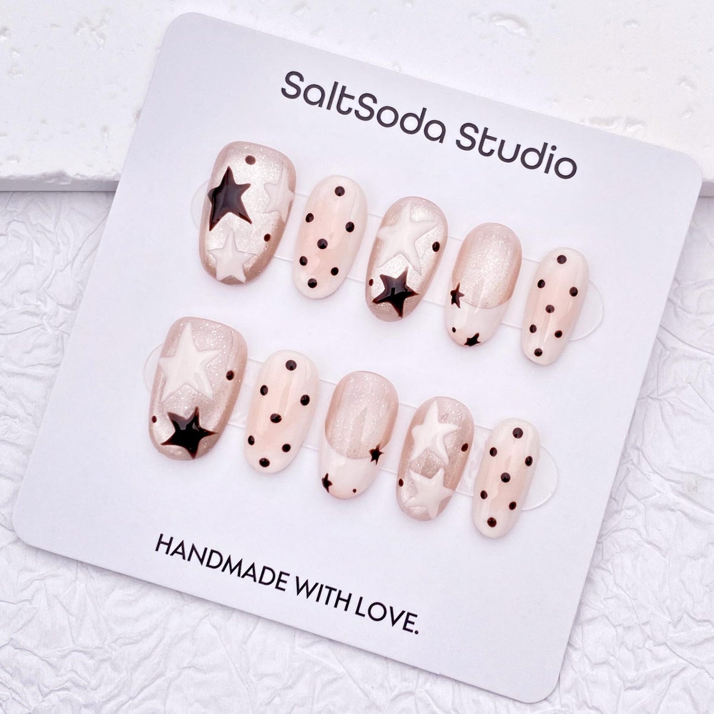 Starry Night Press-On Nails | Nude Pink Star Nail Art Set | Handmade Cute Celestial Nails