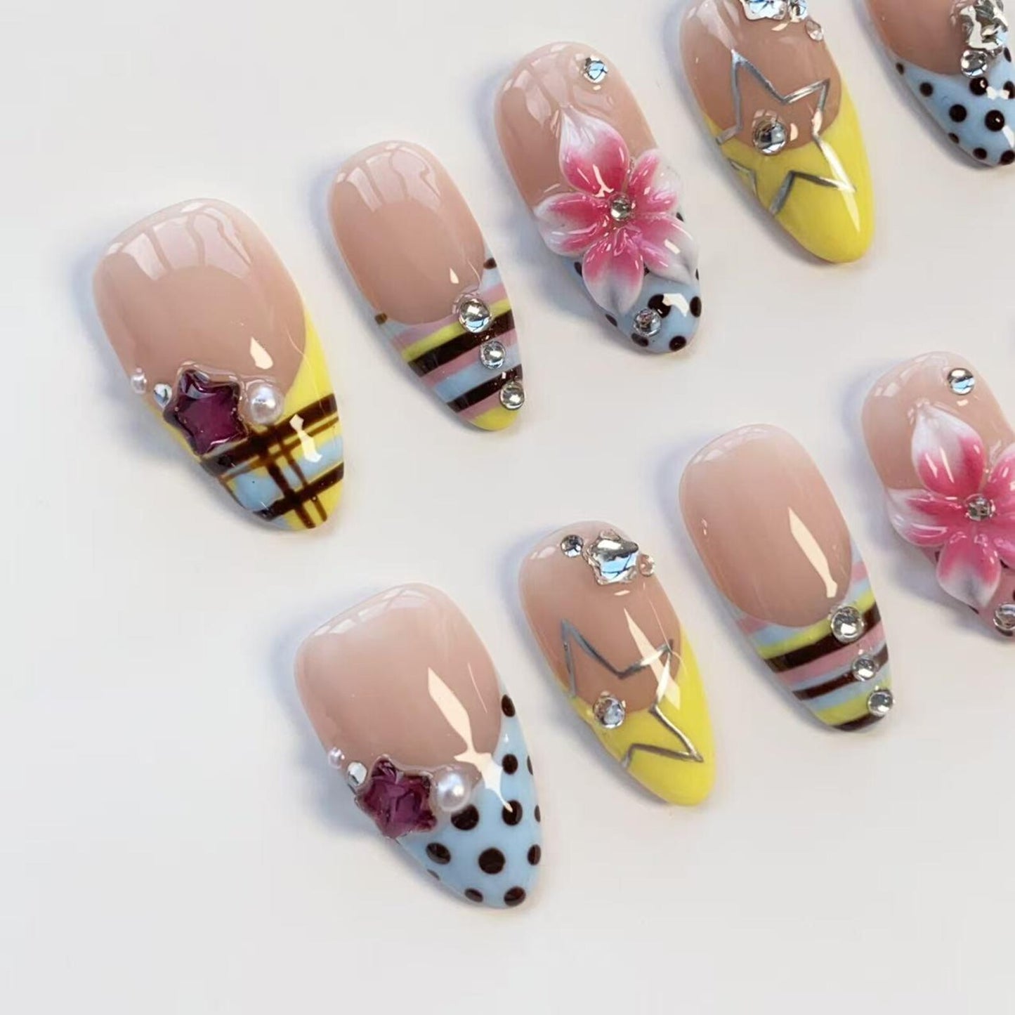 Royal Blue Rose Press-On Nails – Handmade Luxury Floral Nail Set | Elegant Reusable False Nails