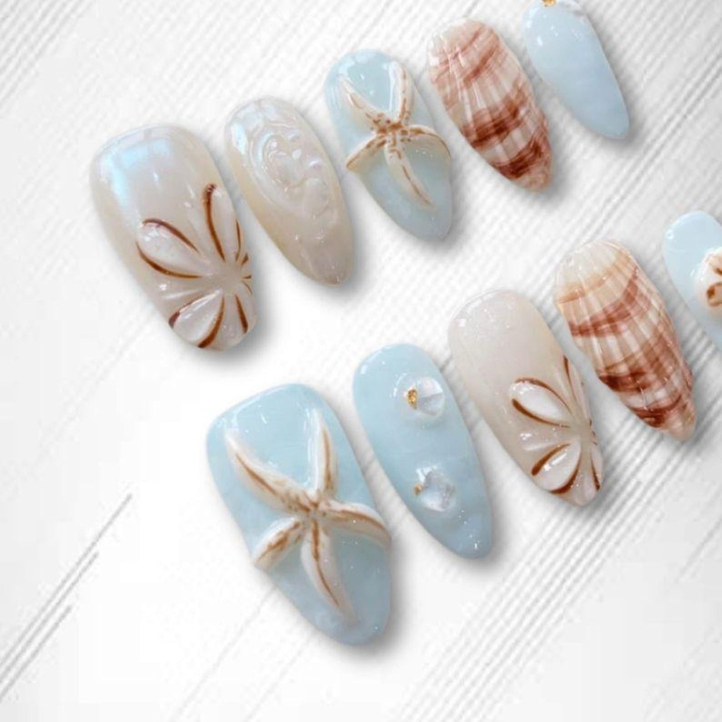 Coastal Seashell Press-On Nails – Beach-Inspired Starfish & Ocean Blue Nail Art Set