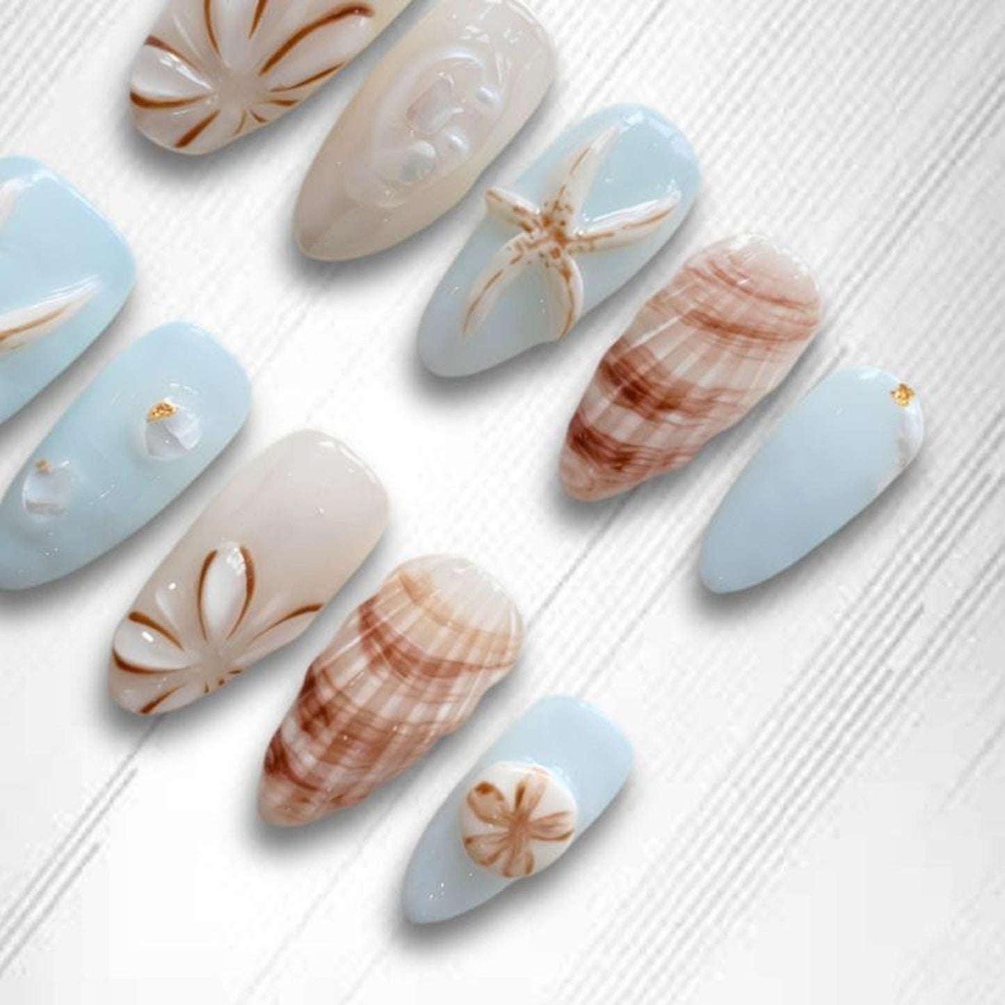 Coastal Seashell Press-On Nails – Beach-Inspired Starfish & Ocean Blue Nail Art Set