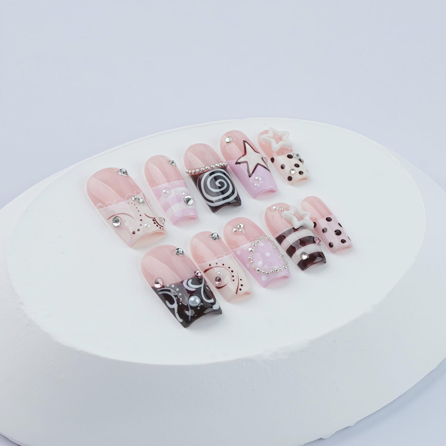 Sweet Star Candy Press-On Nails – Pink Y2K Kawaii Nail Art Set