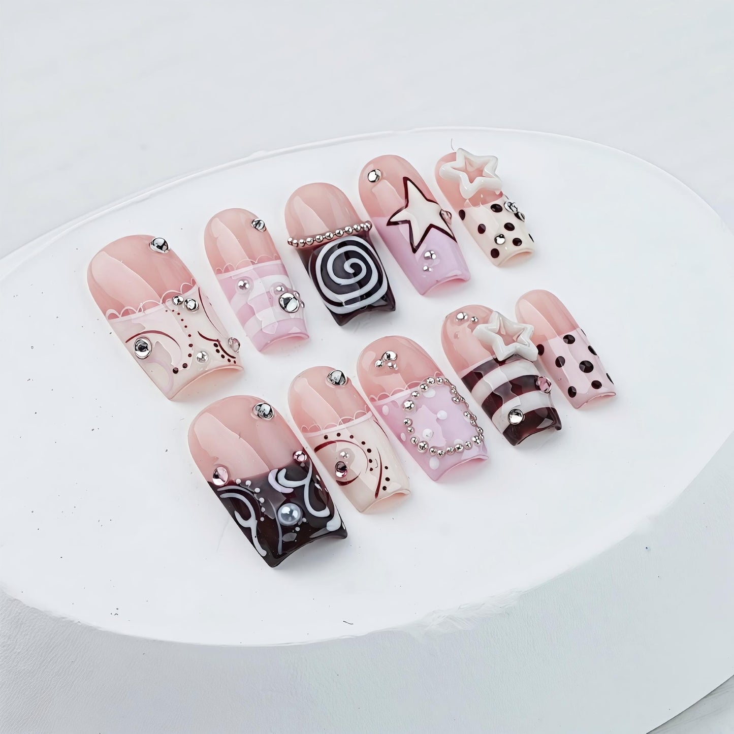 Sweet Star Candy Press-On Nails – Pink Y2K Kawaii Nail Art Set