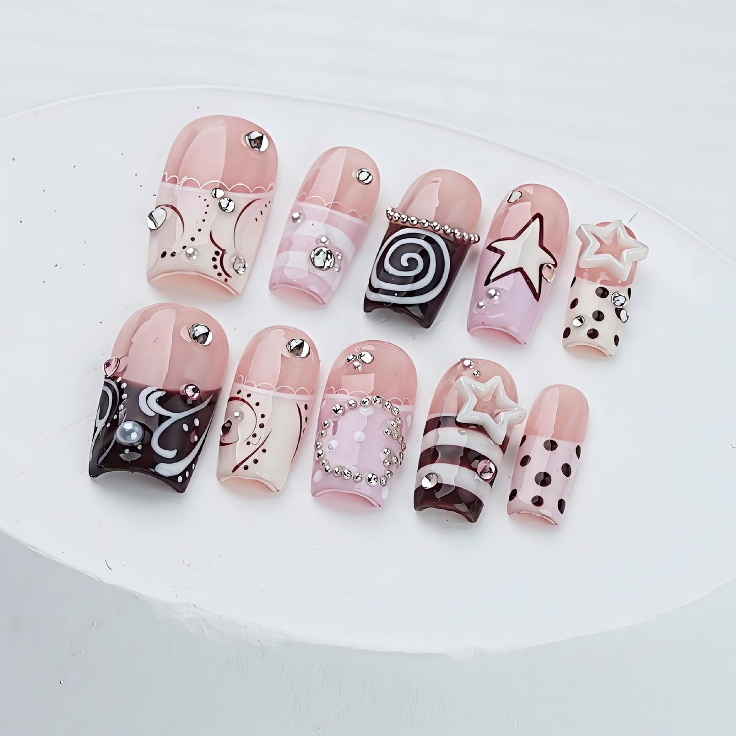 Sweet Star Candy Press-On Nails – Pink Y2K Kawaii Nail Art Set