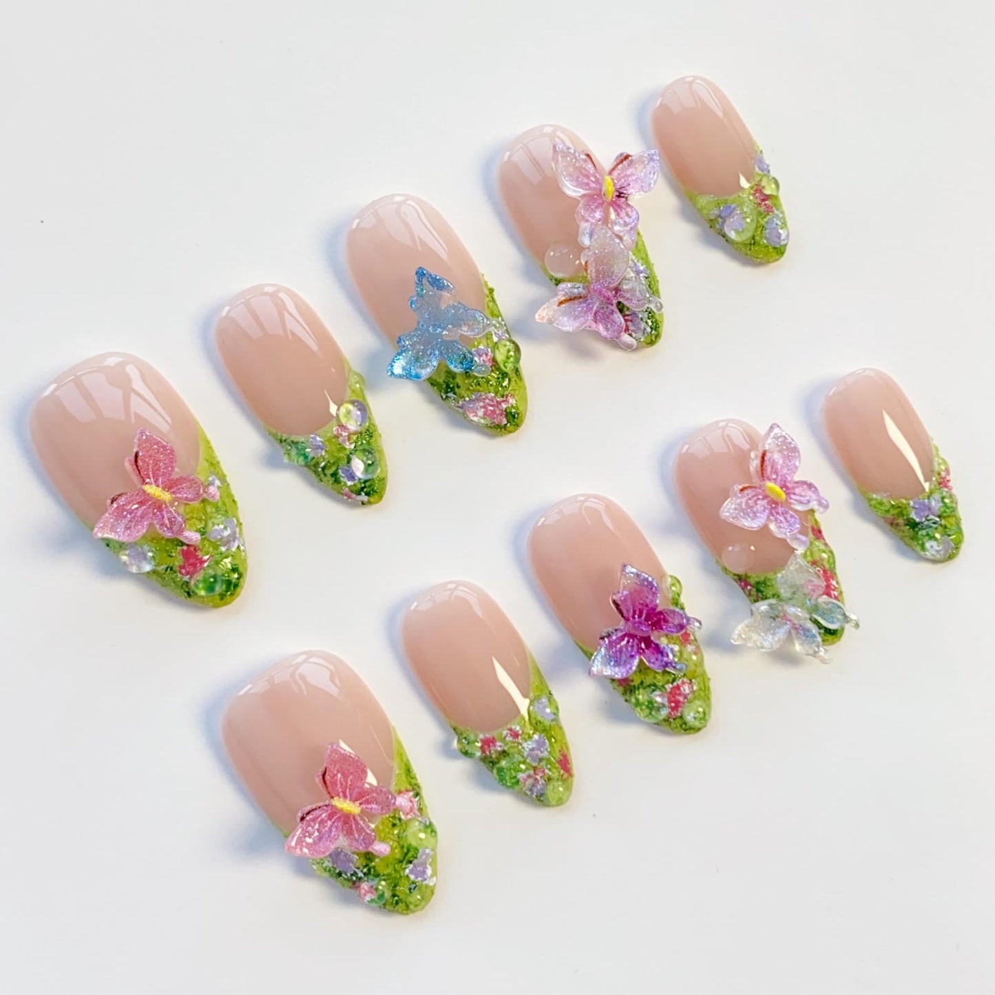 Enchanted Garden 3D Floral Press-On Nails – Handmade Fairy Blossom Nail Set