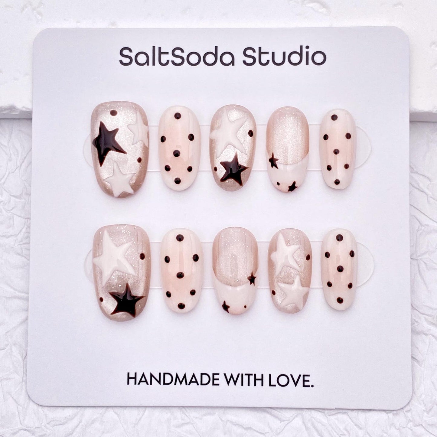 Starry Night Press-On Nails | Nude Pink Star Nail Art Set | Handmade Cute Celestial Nails