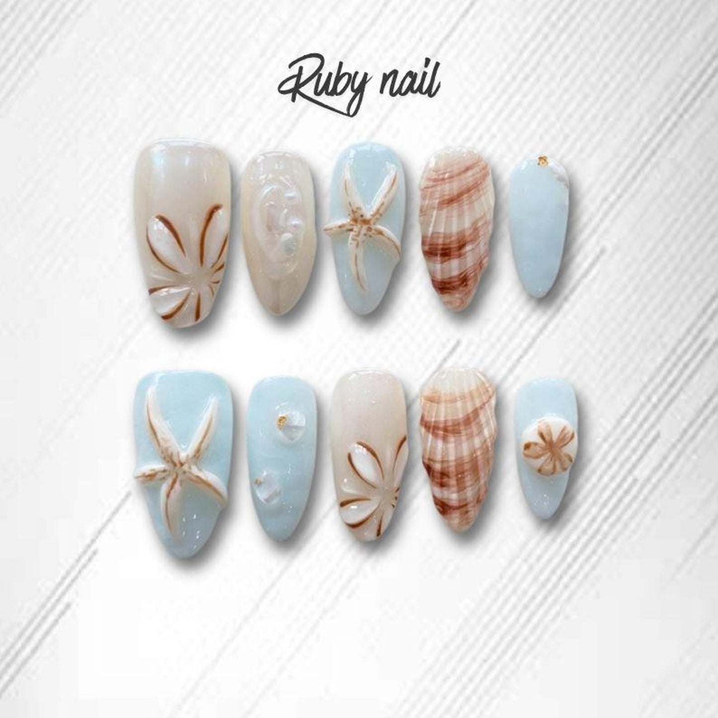 Coastal Seashell Press-On Nails – Beach-Inspired Starfish & Ocean Blue Nail Art Set
