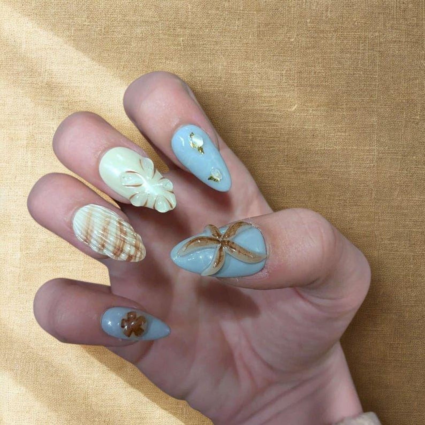 Coastal Seashell Press-On Nails – Beach-Inspired Starfish & Ocean Blue Nail Art Set