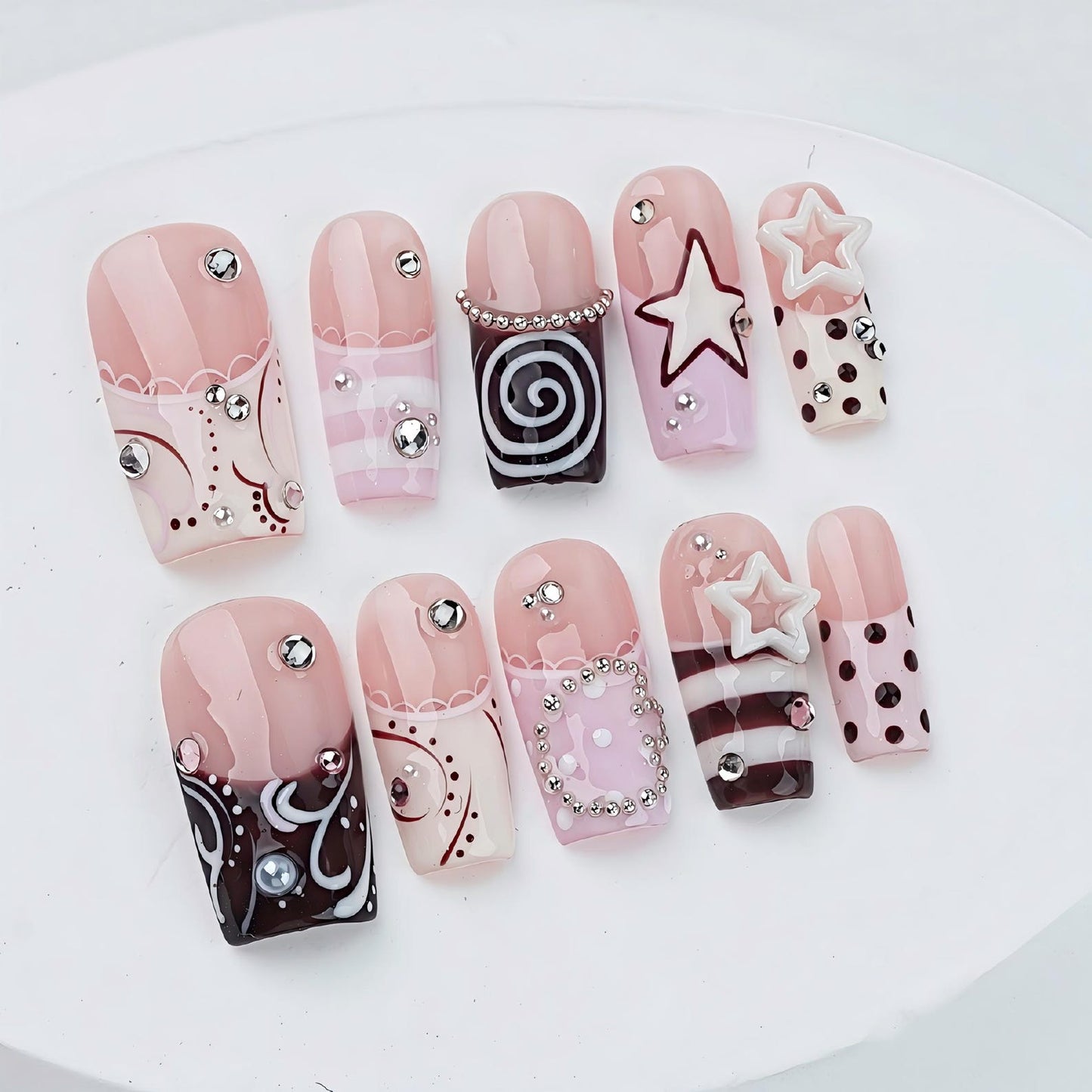 Sweet Star Candy Press-On Nails – Pink Y2K Kawaii Nail Art Set