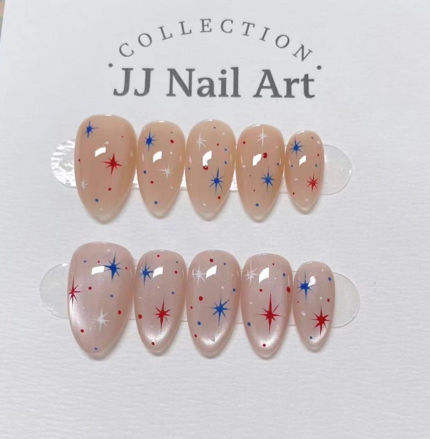 Celestial Sparkle Press-On Nails – Red & Blue Starburst Nail Art Set